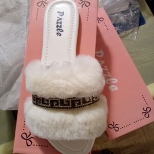 White Furry Women's Slippers